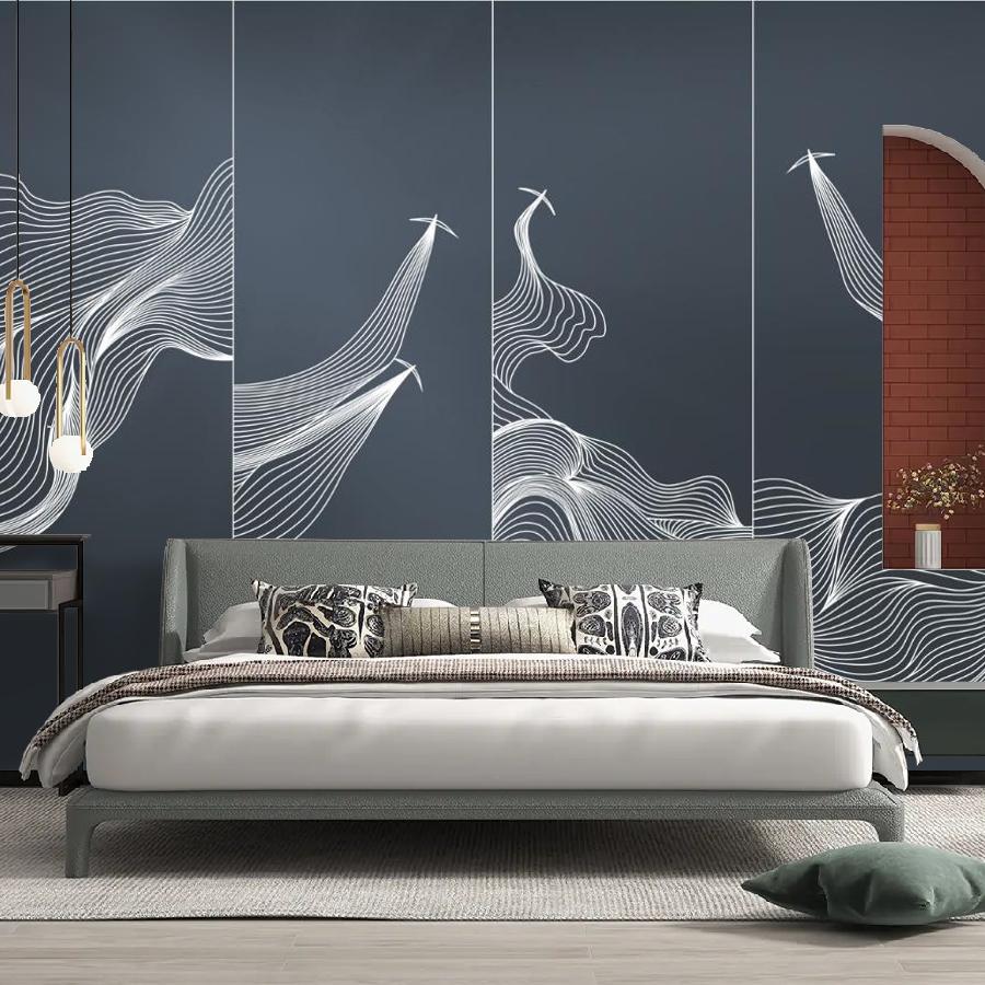 фотообои линии белые на синем 14-1135