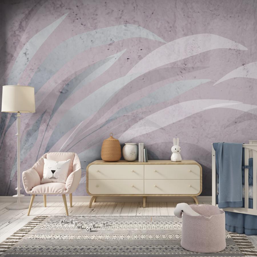 фотообои листья в спальню на розовом фоне 14-1240