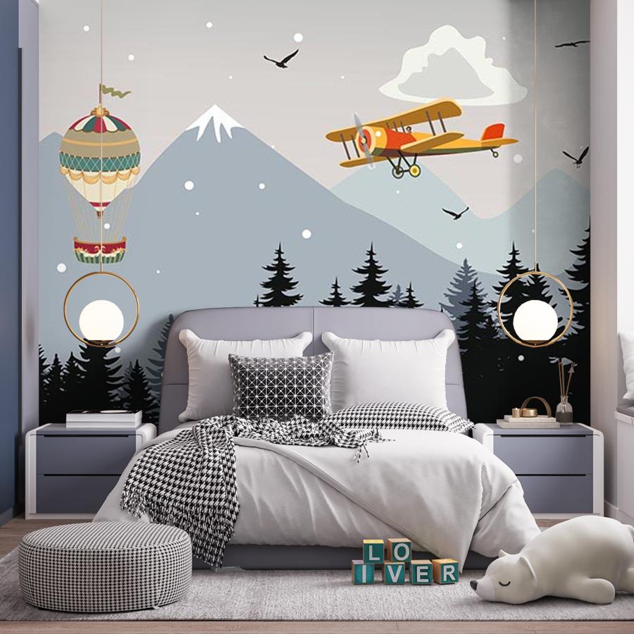 фотообои воздушные шары и самолёт в ночи 12-1549