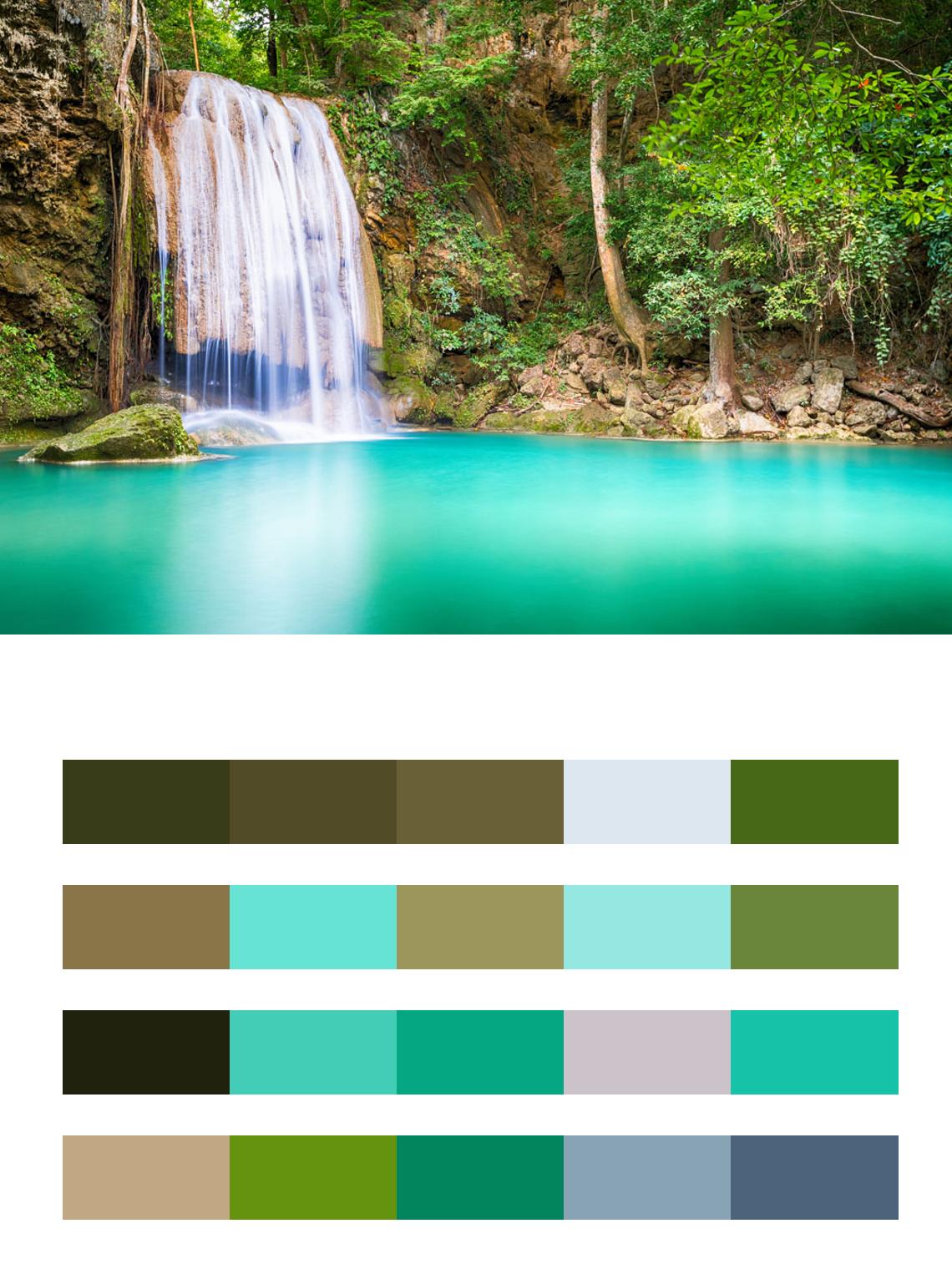 Водопад Эраван в Таиланде цвета