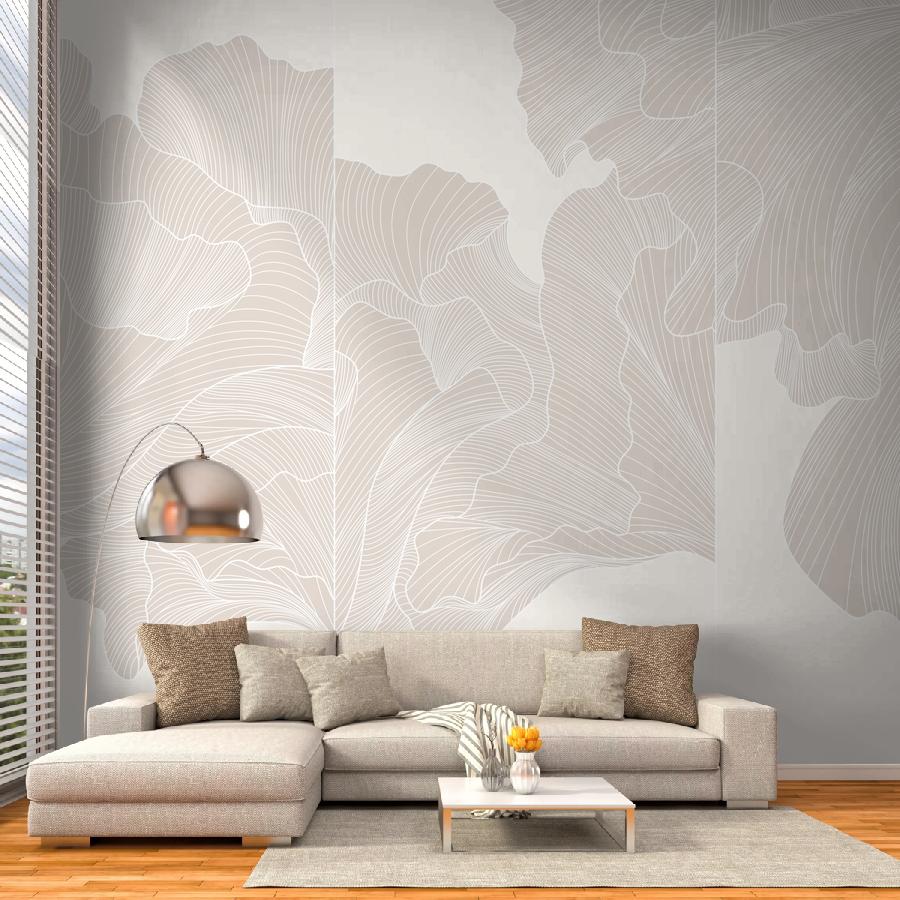 фотообои линии бежевые на молочном фоне 14-1045