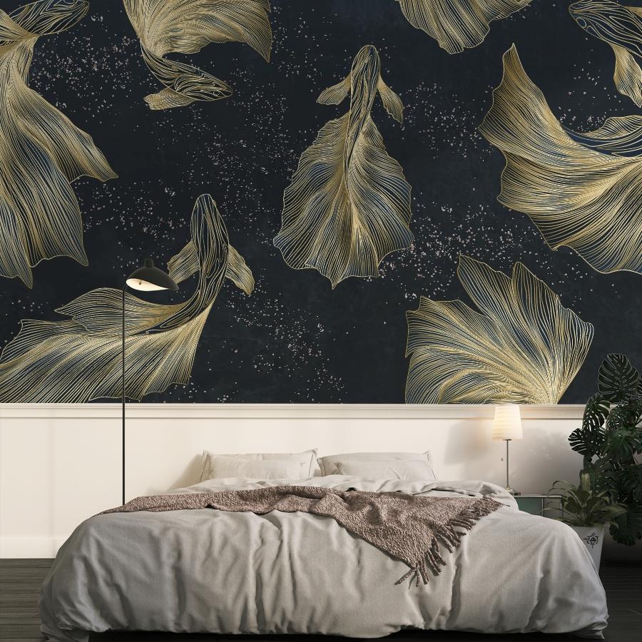 фотообои рыбы золотые на синем фоне 14-1274