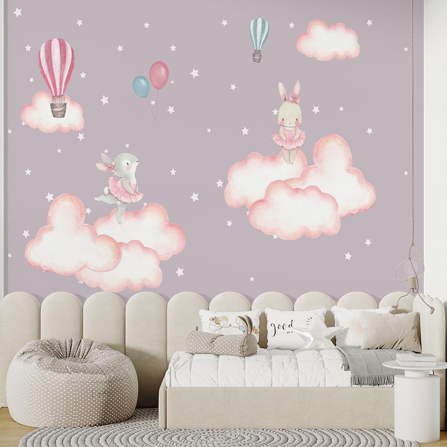 фотообои в детскую зайки в облаках 12-1595