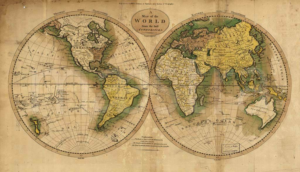 Фотообои Старинная политическая карта мира в бежевых тонах