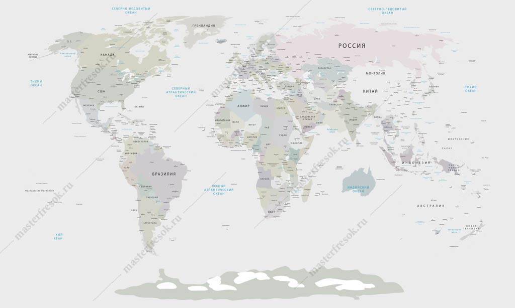 Фотообои Светло серая карта мира
