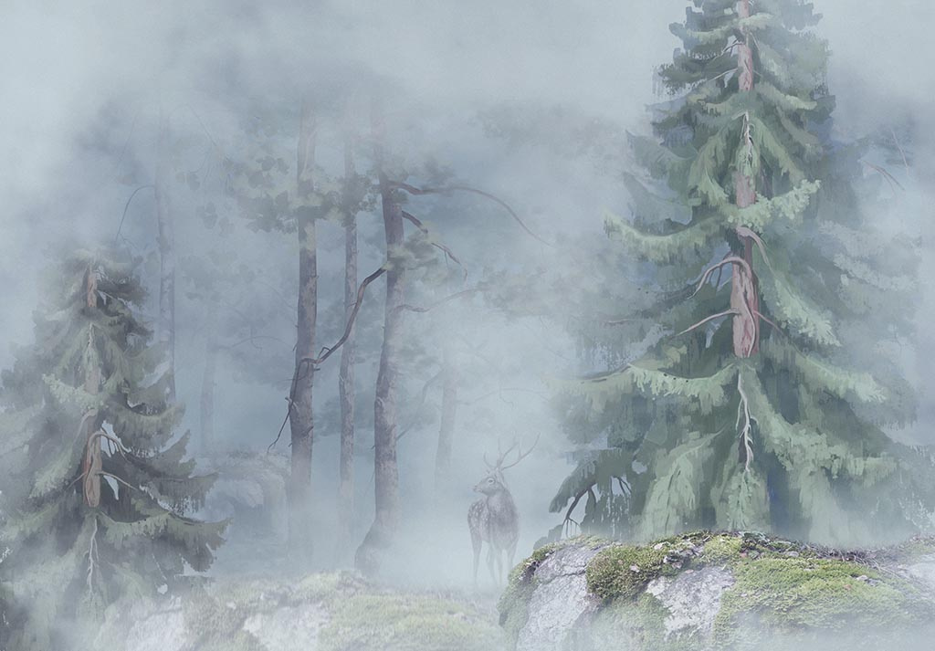 Фотообои Туманный лес акварелью