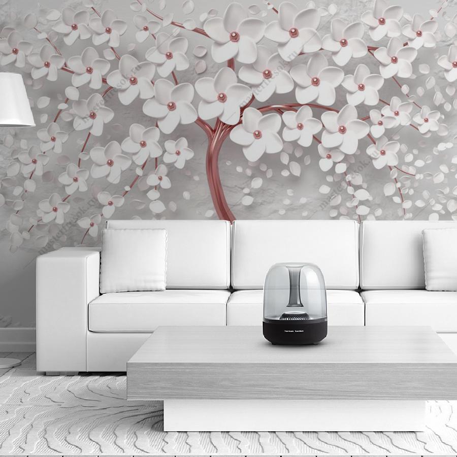 фотообои дерево 3д с цветами 10-746