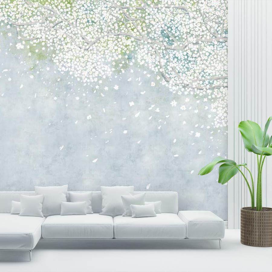 фотообои цветущая яблоня на сером фоне 9-1695