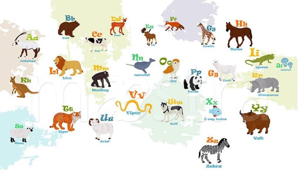 Фотообои Детская карта мира с животными