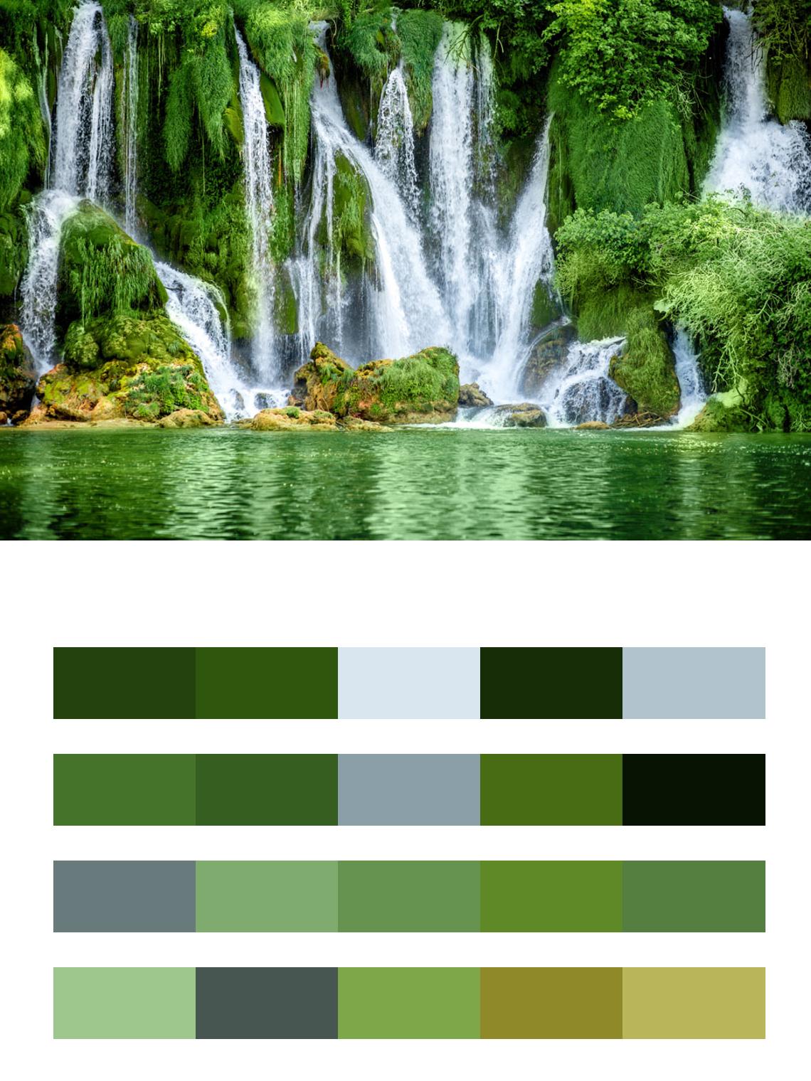 Водопад в зелени цвета