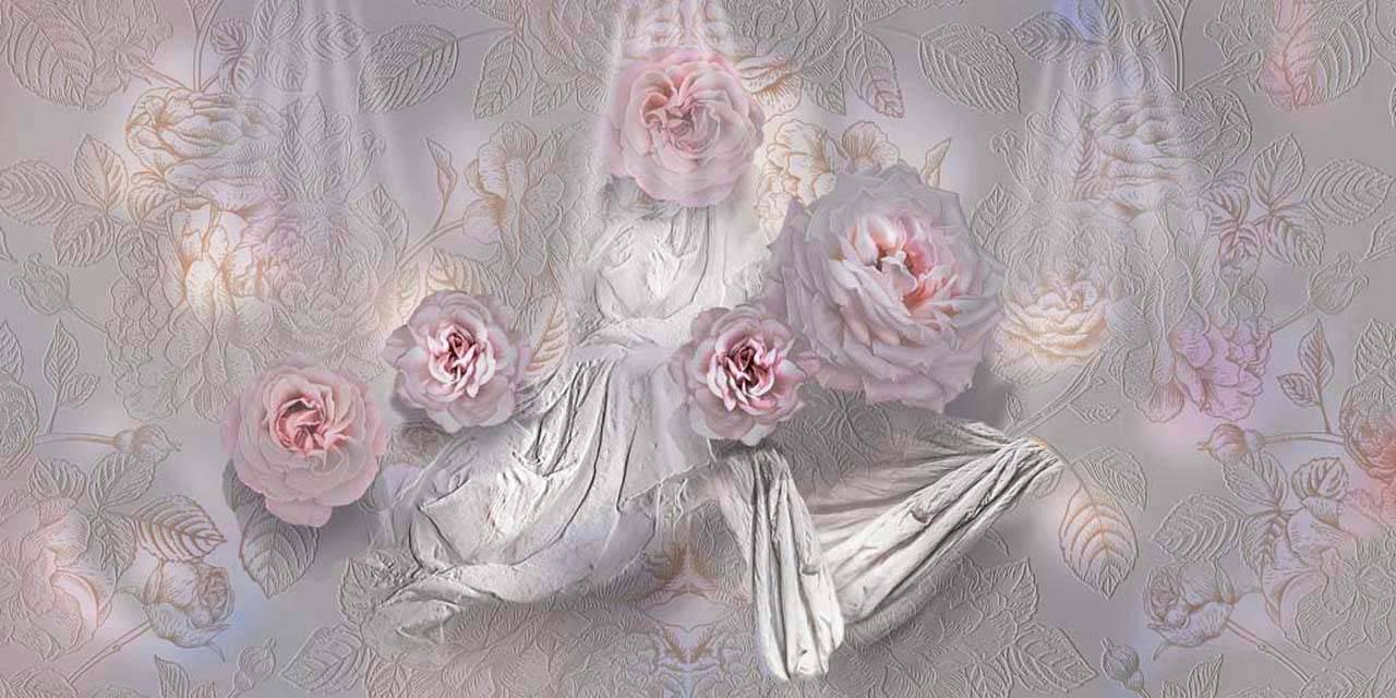 Фотообои Нежно розовые розы на сером фоне