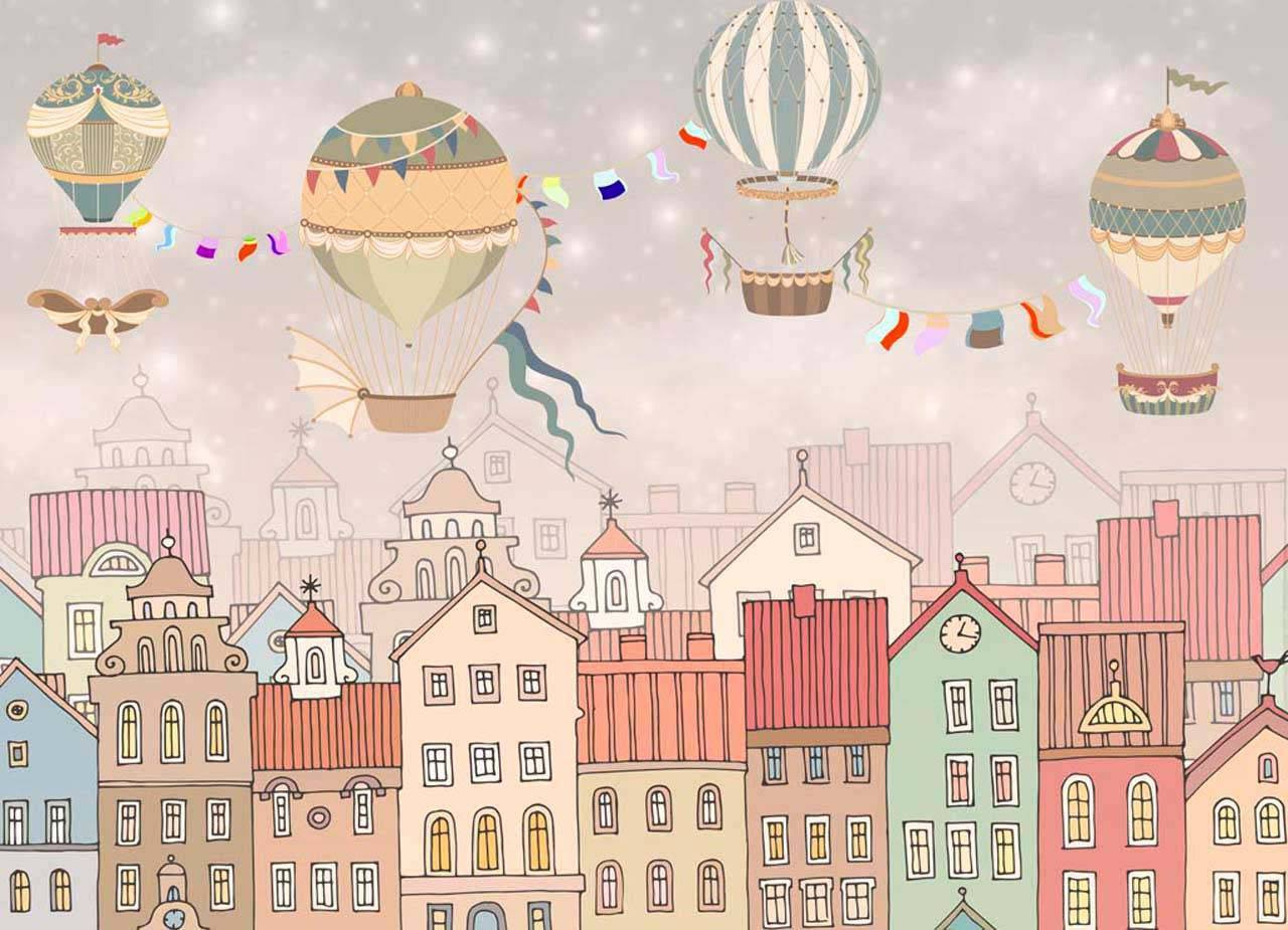 Фотообои Город с домами и воздушными шарами