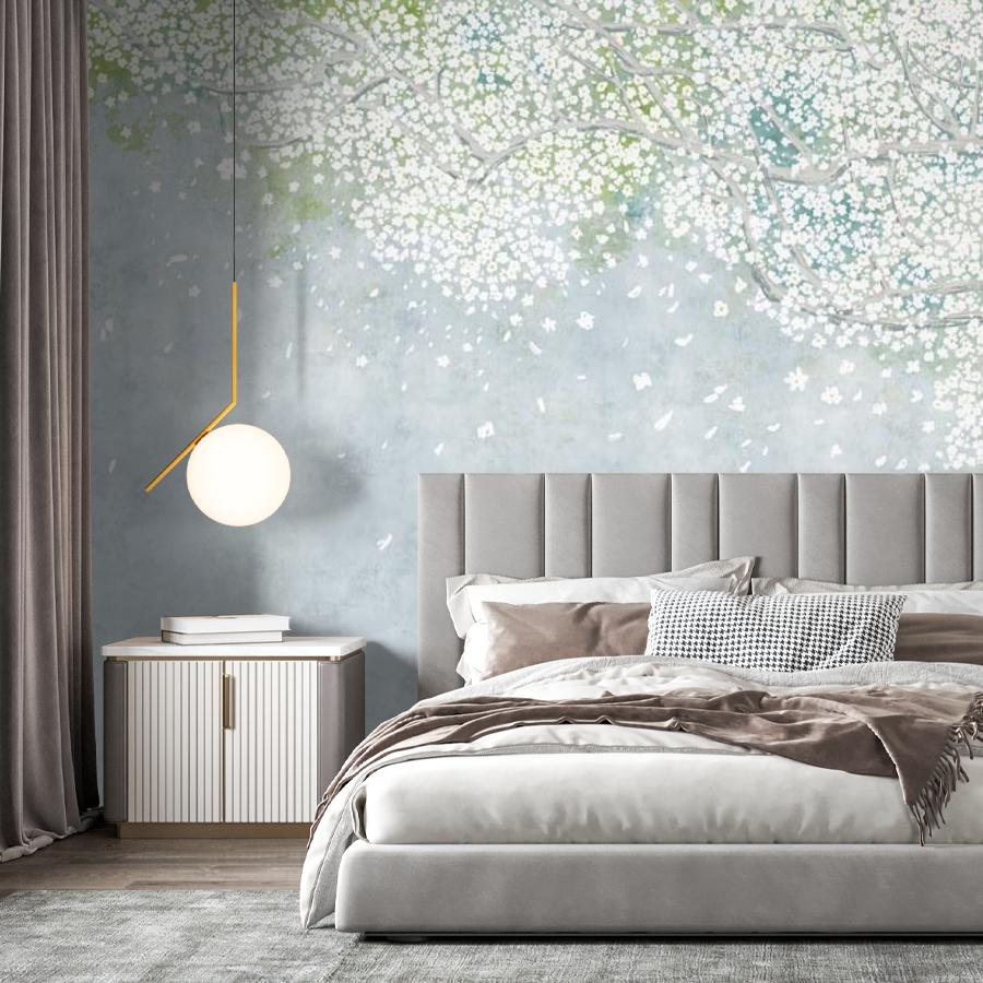 фотообои цветущая яблоня на сером фоне 9-1695