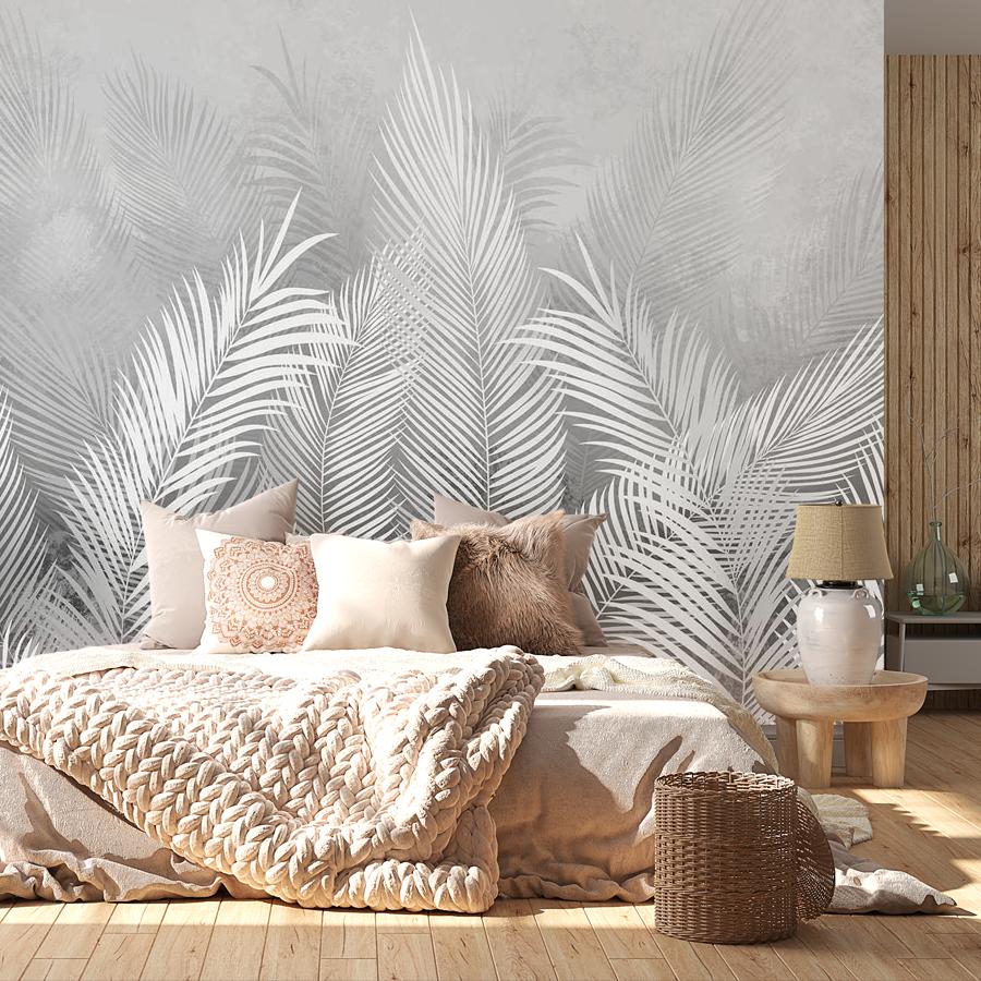 фотообои пальмовые листья светло-серые 14-471 фотообои пальмовые листья светло-серые 14-471