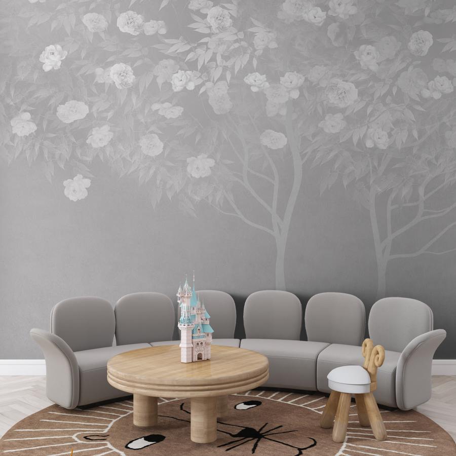 фотообои дерево цветущее на сером фоне 13-586