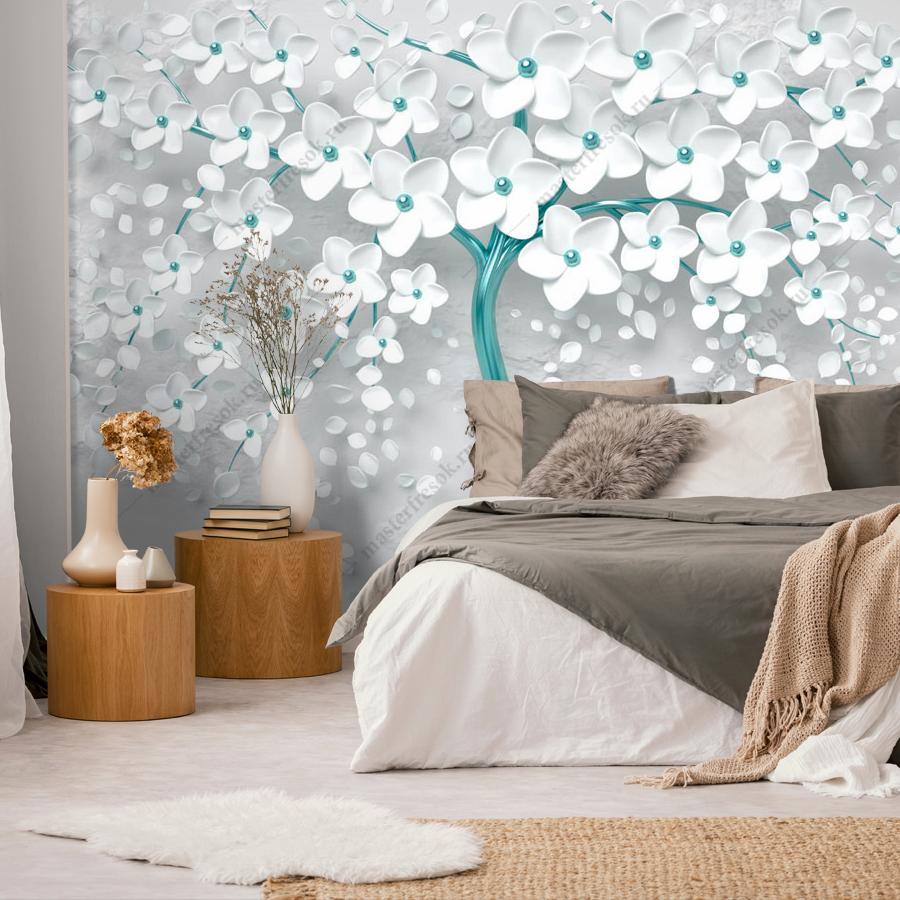 фотообои дерево 3д с золотыми цветами 10-741