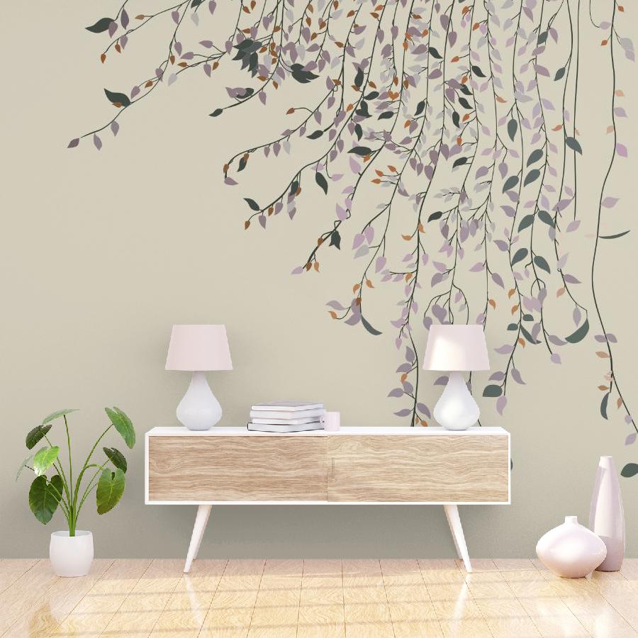 фотообои ветви с листьями на бежевом фоне 14-1091