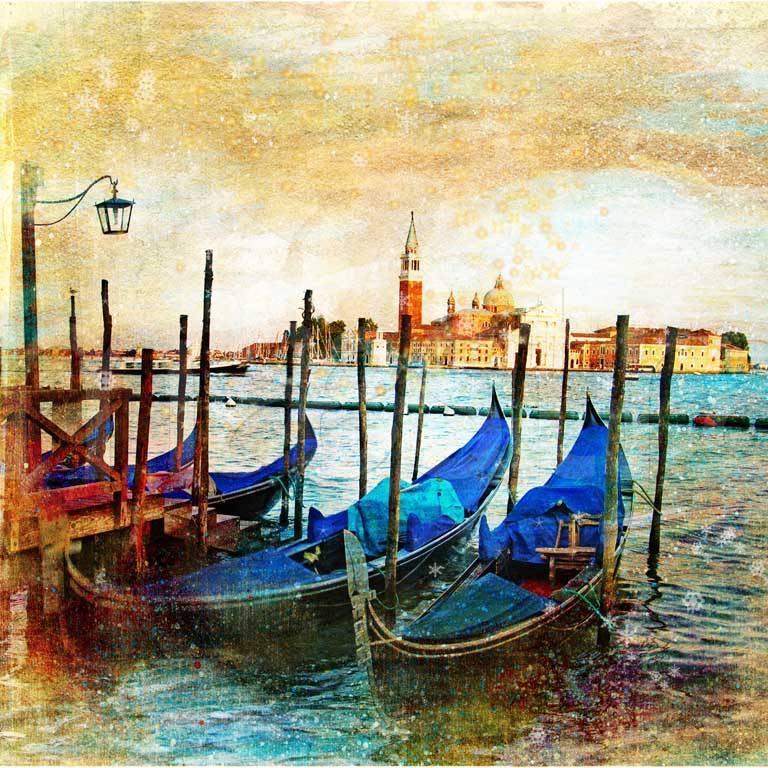 Фотообои Гондолы в Венеции состаренная картинка