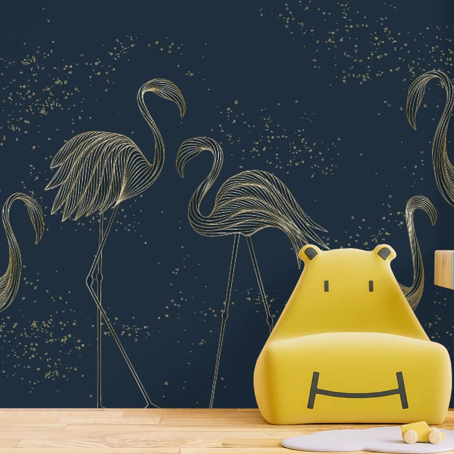 фотообои фламинго золотистые на синем 14-1206