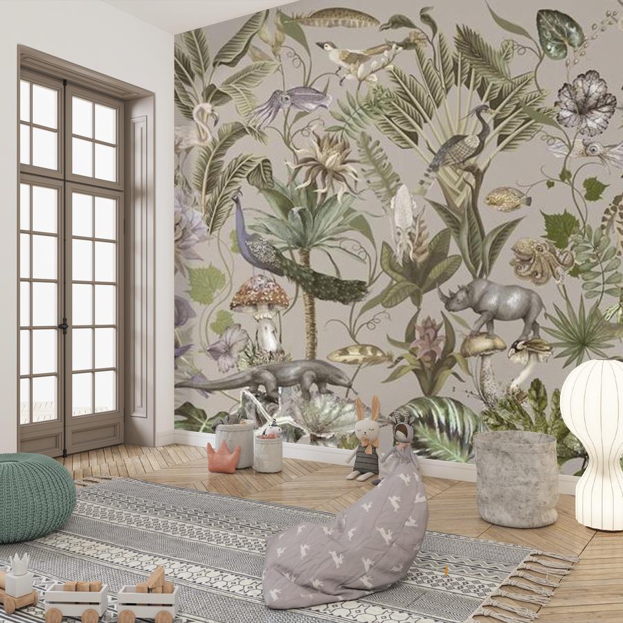 фотообои тропический принт на бежевом фоне 13-520