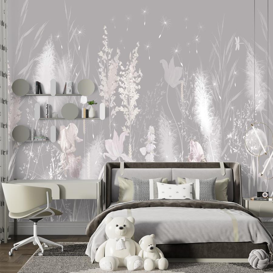 фотообои полевые цветы на сером 13-985