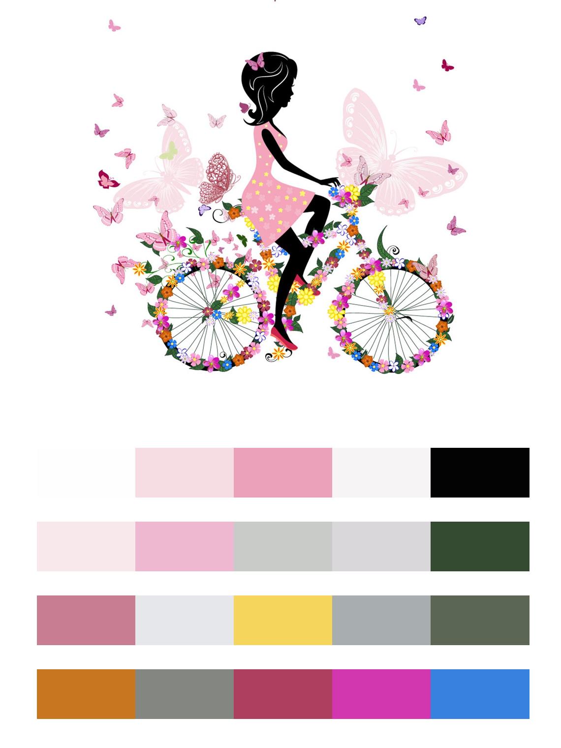 Фея с цветами на велосипеде цвета
