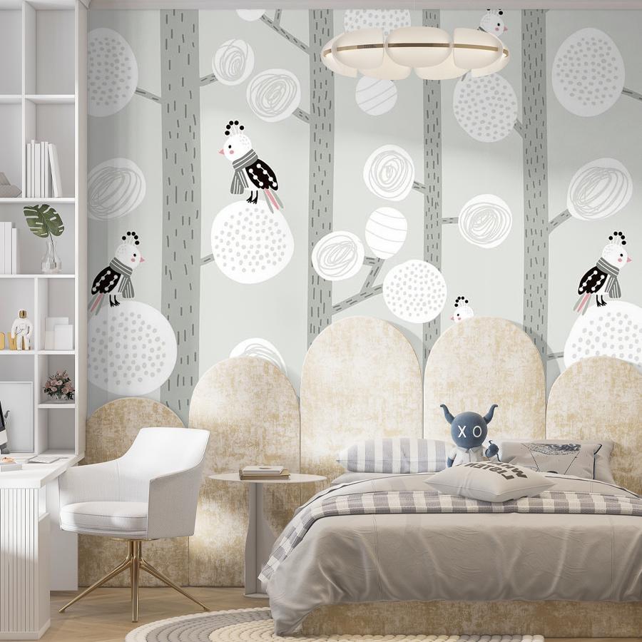 фотообои лес серый с птичками 12-713 фотообои лес серый с птичками 12-713