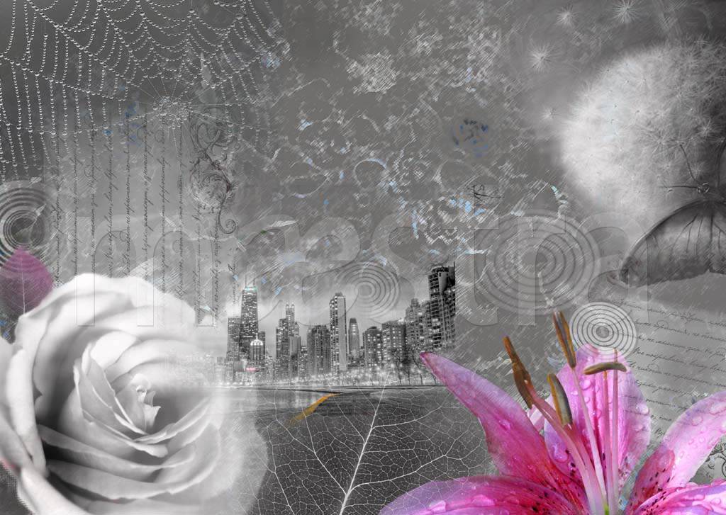 Фотообои Абстракция цветы и город