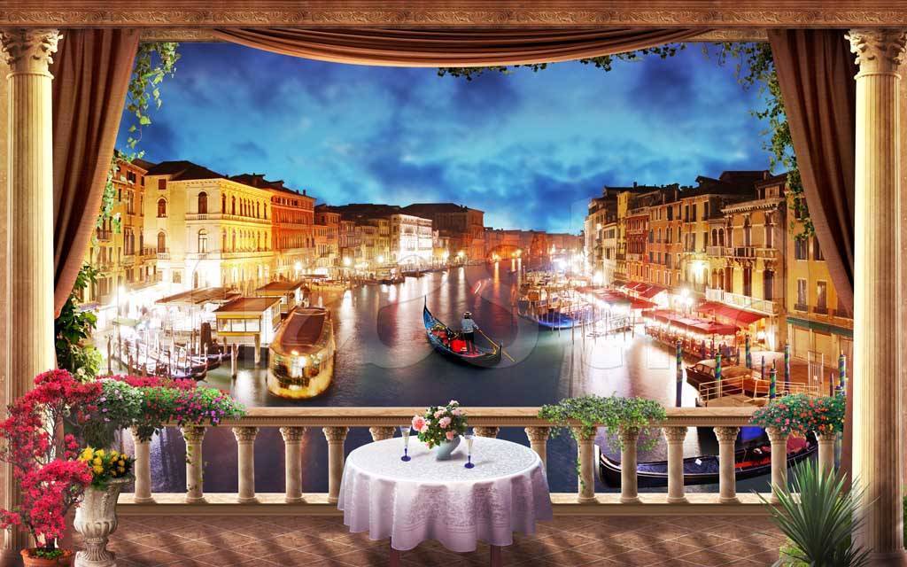 Фотообои Кафе на балконе ночной Венеции