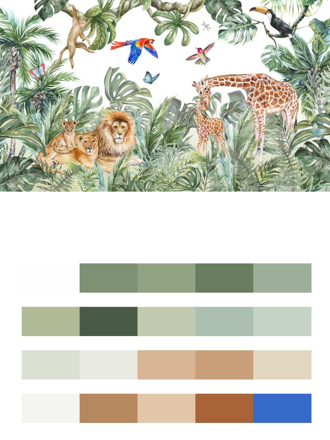 Тропический лес с животными цвета
