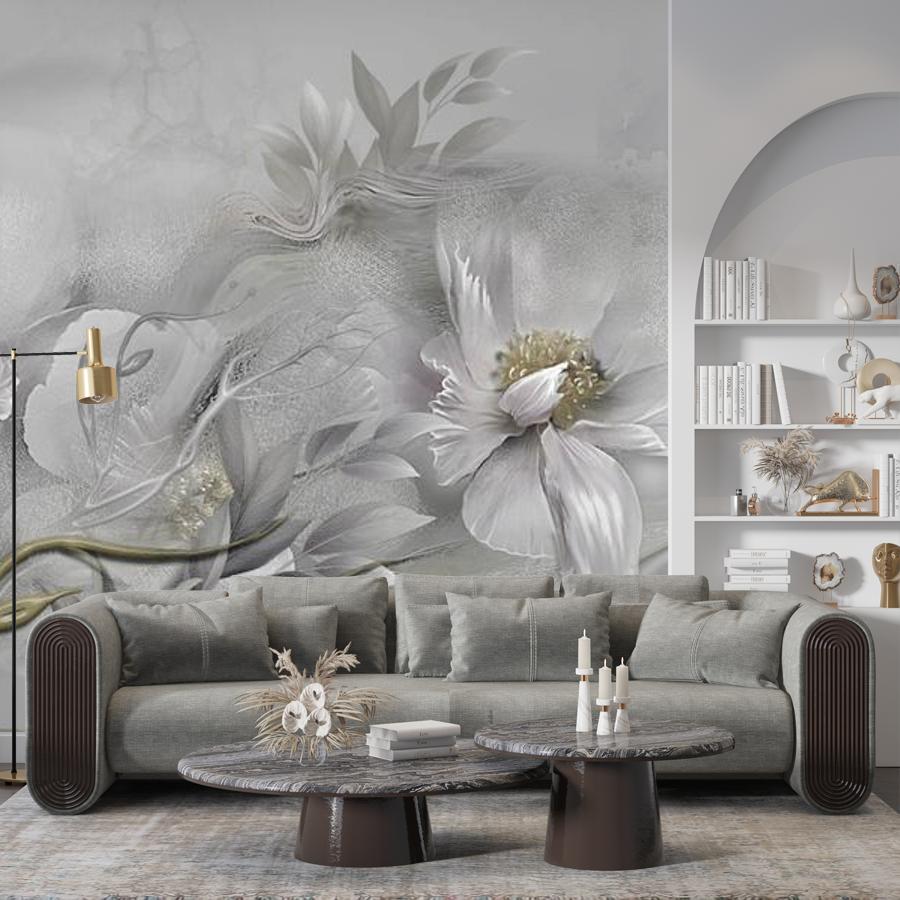 фотообои в спальню цветок на сером фоне 13-665