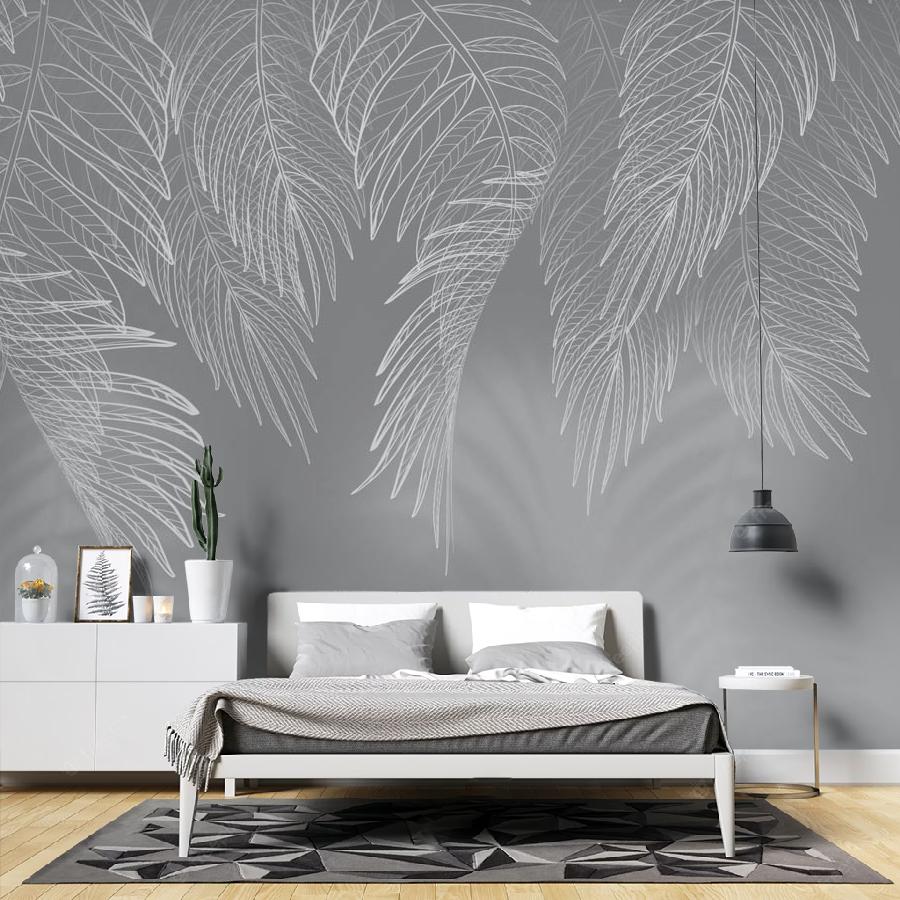 фотообои в спальню листья на сером фоне 13-657 фотообои в спальню листья на сером фоне 13-657