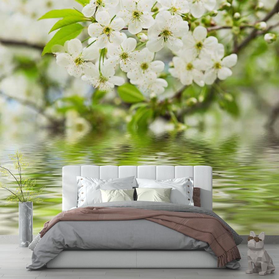 фотообои цветущая вишня у воды 10-096