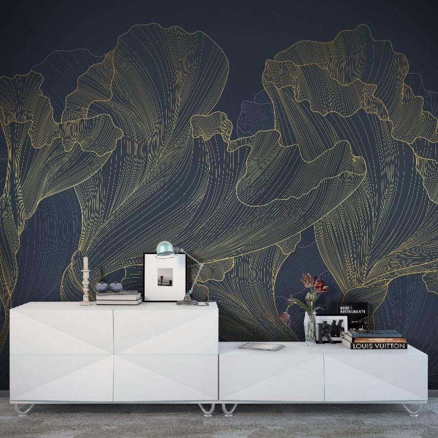 фотообои линии золотые на синем фоне 14-1050