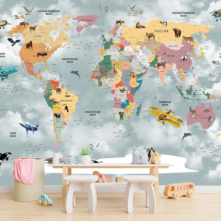 фотообои карта мира в облаках 14-877