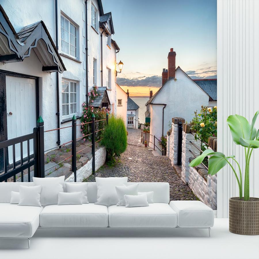 фотообои улочка с белыми домами 9-1412 фотообои улочка с белыми домами 9-1412