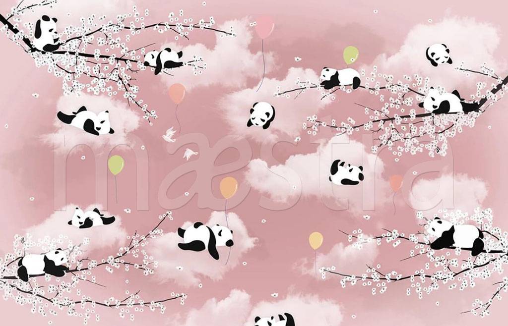 Фотообои Панды в розовых облаках