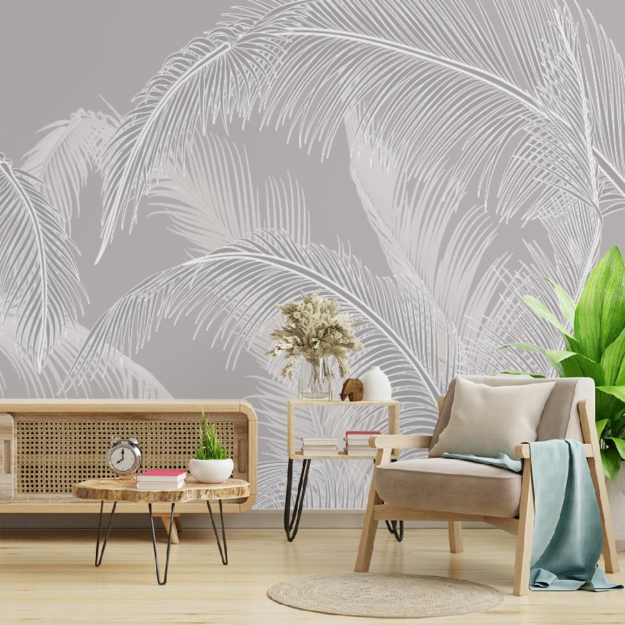 фотообои листья пушистые белые в спальню 14-1216