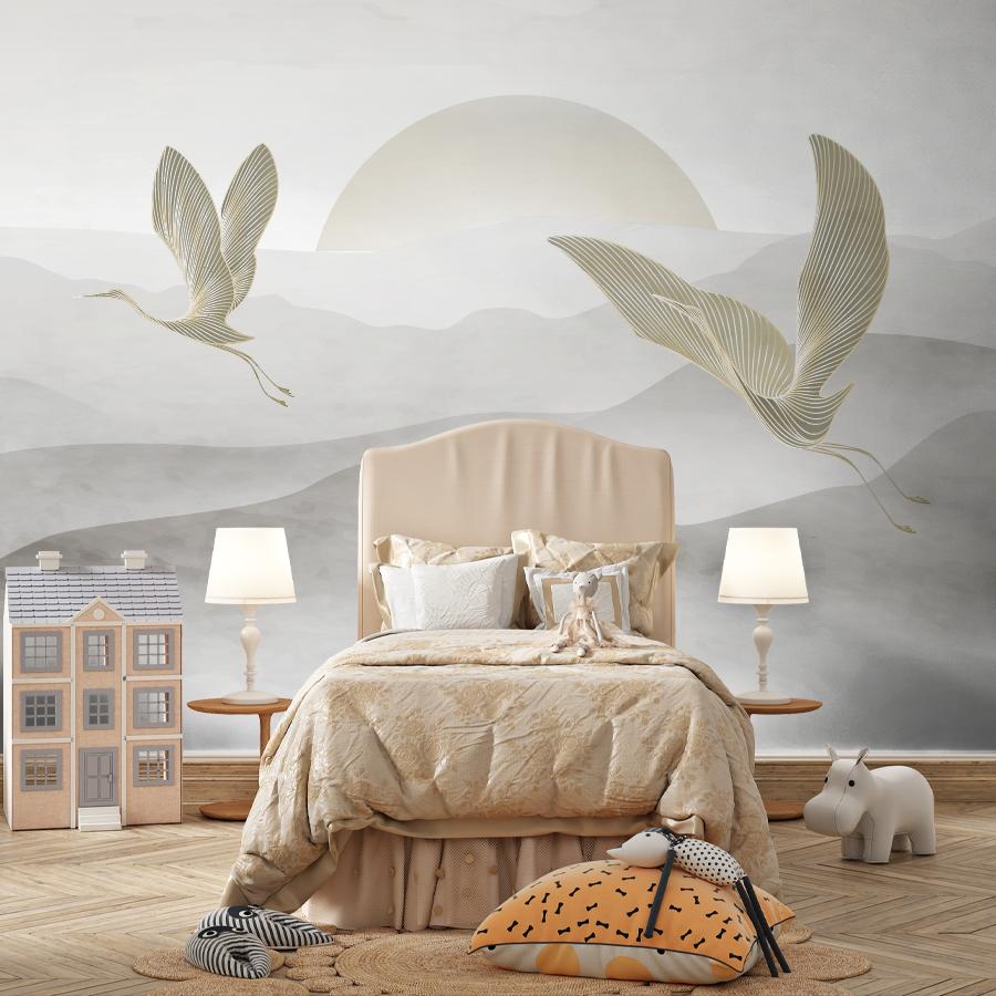 фотообои 3д горы и журавли 14-1260