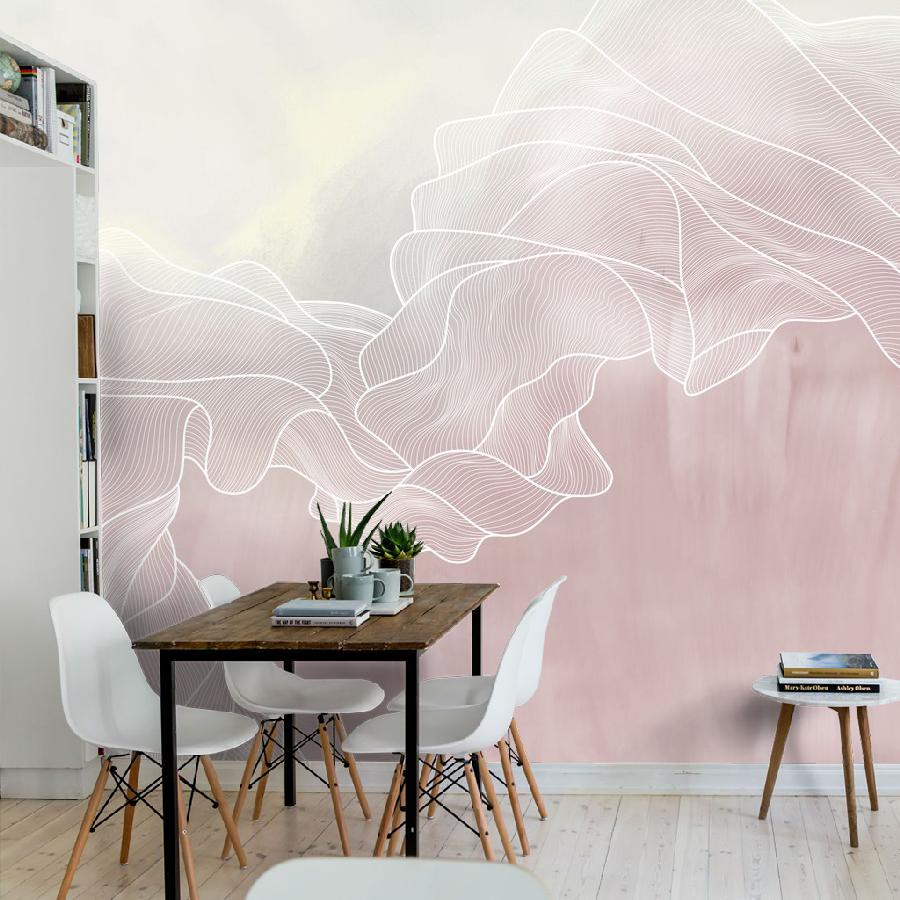 фотообои линии белые на розовом 14-940