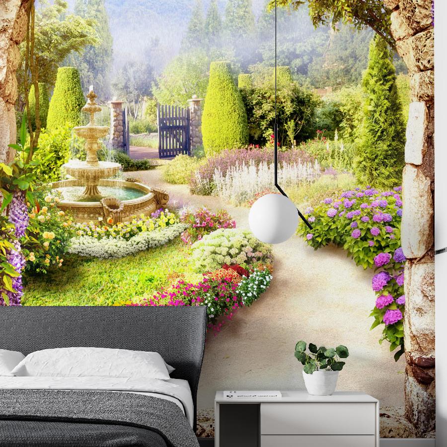фотообои дорожка по цветущему саду 19-0133