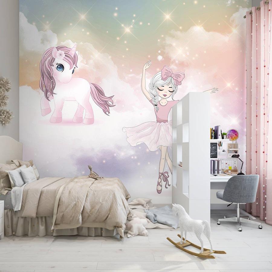 фотообои для девочки сказочные балерина и пони 12-1560