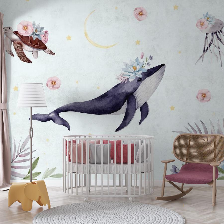 фотообои кит и цветы 12-1797 фотообои кит и цветы 12-1797