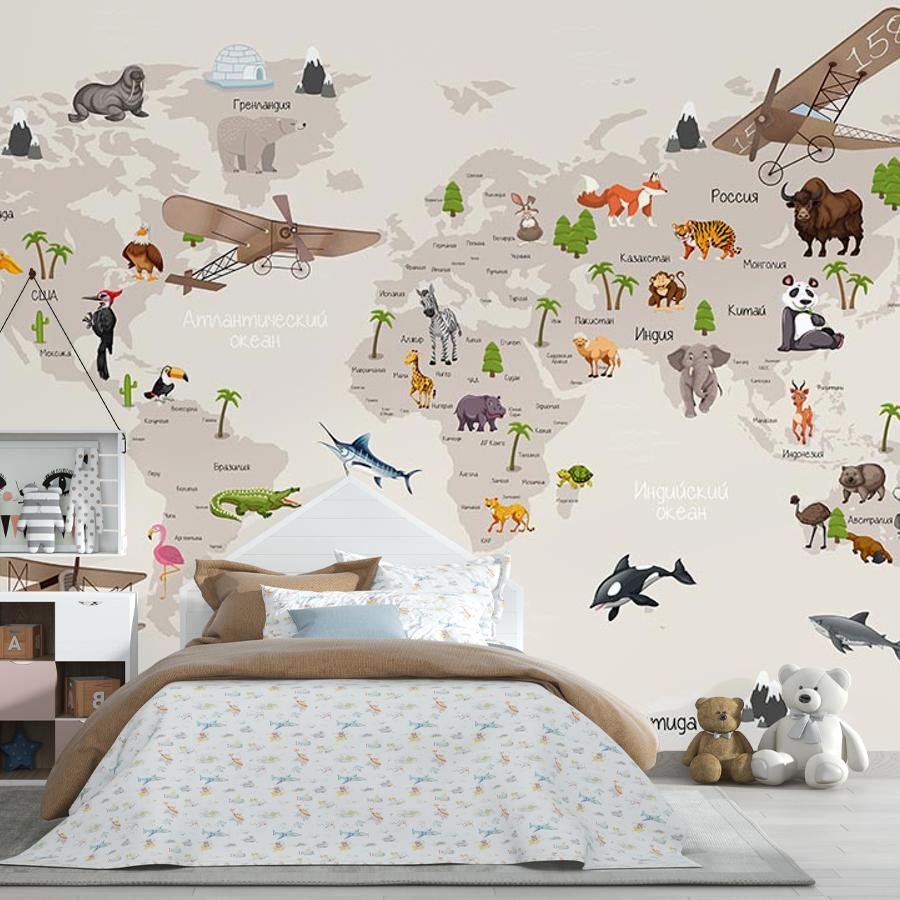 фотообои карта мира с самолетами 12-1153