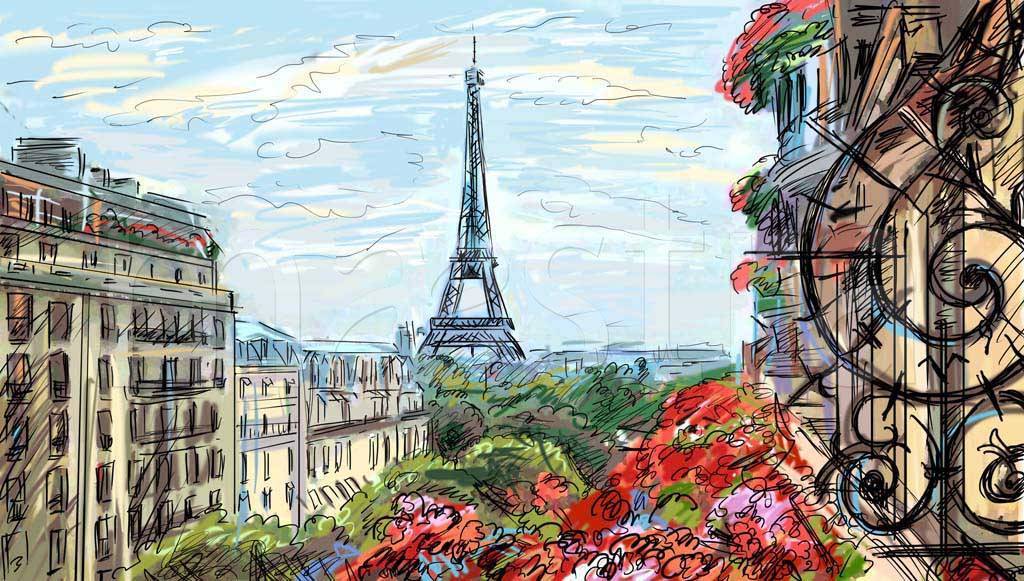 Фотообои Сказочный Париж с цветами