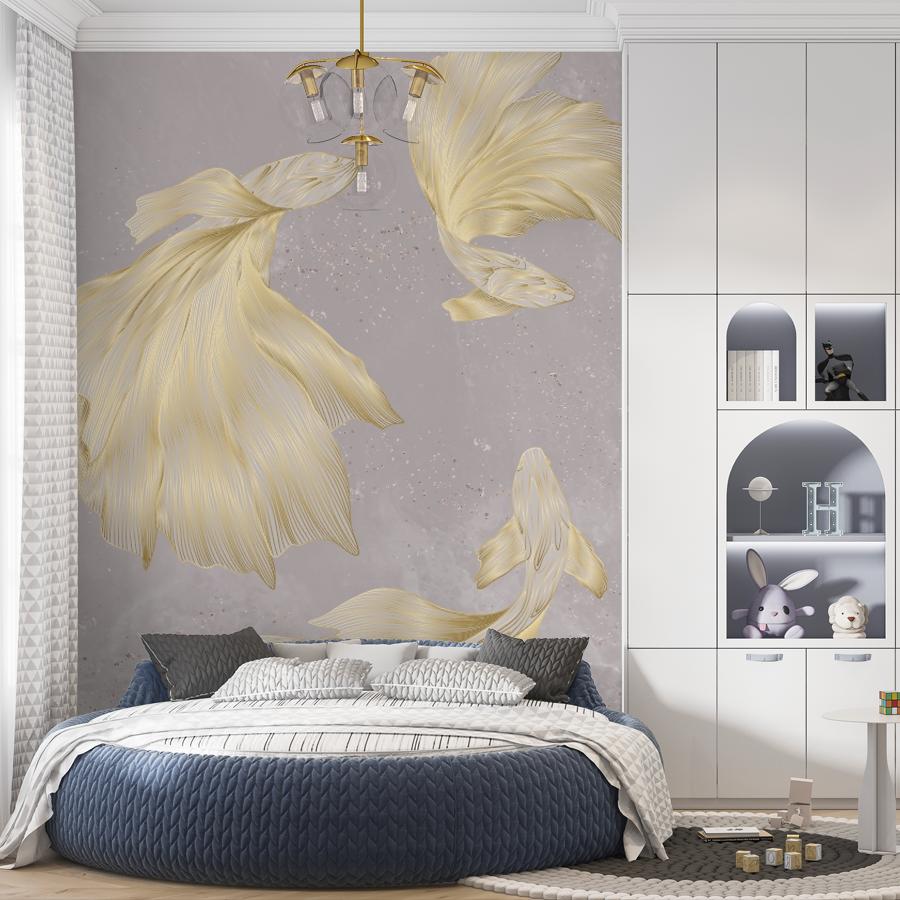 фотообои рыбки золотые на сером в гостиную 14-1278