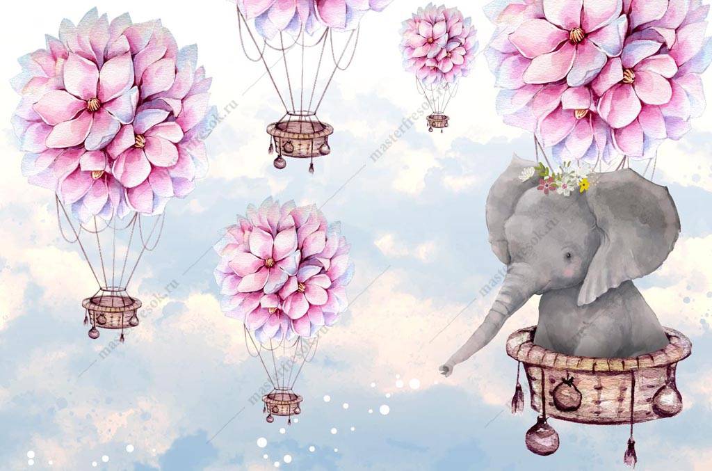 Фотообои Слоненок на воздушном шарике