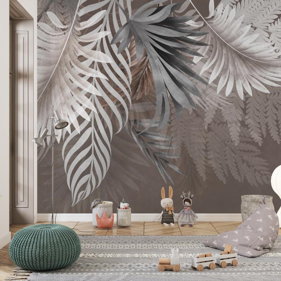 фотообои листья светлые пушистые на бежевом фоне 14-1244