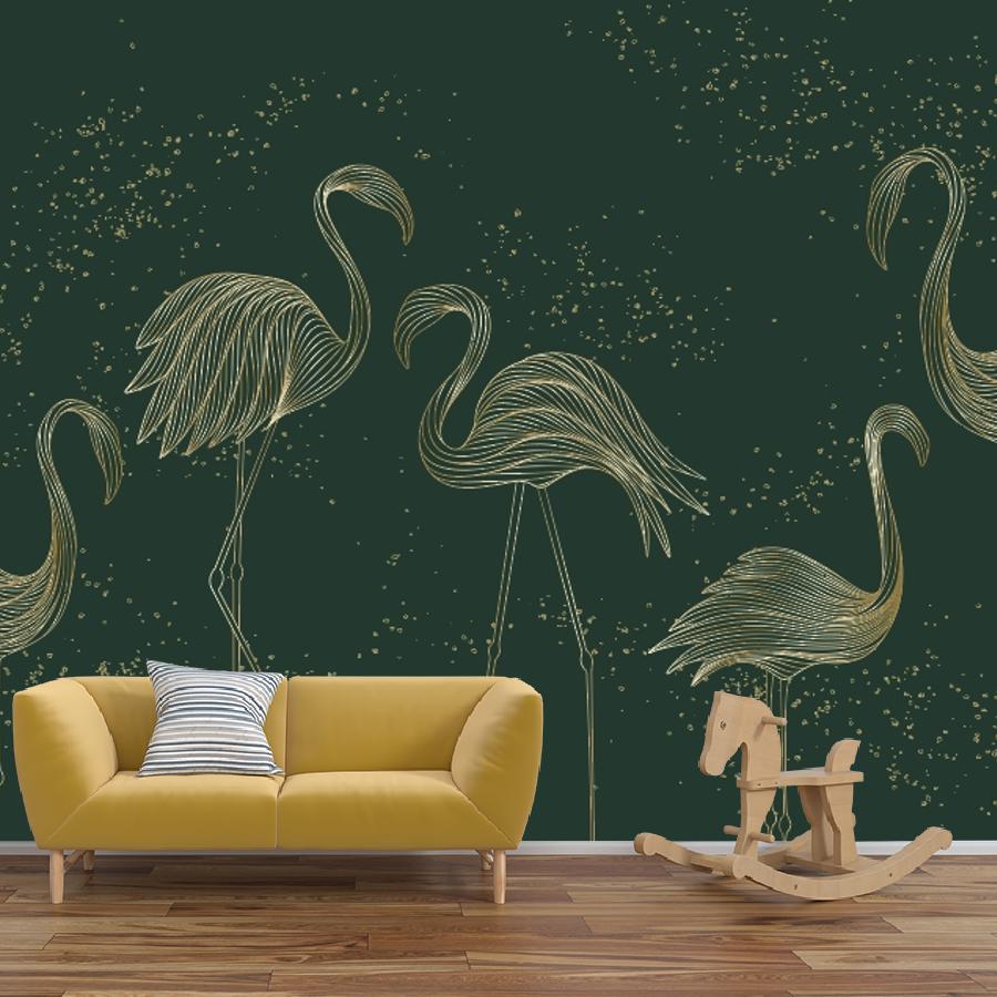 фотообои фламинго на зеленом фоне 14-1208