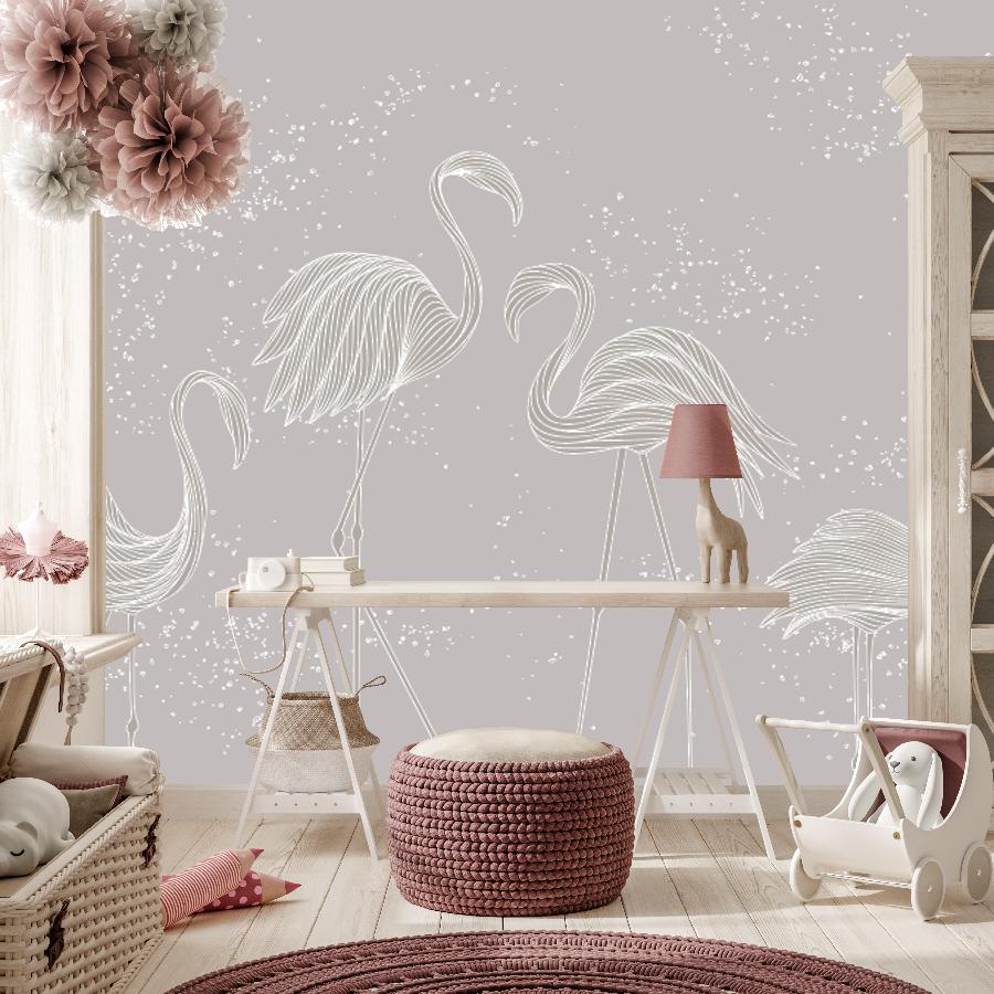 фотообои фламинго на пудровом фоне 14-1202